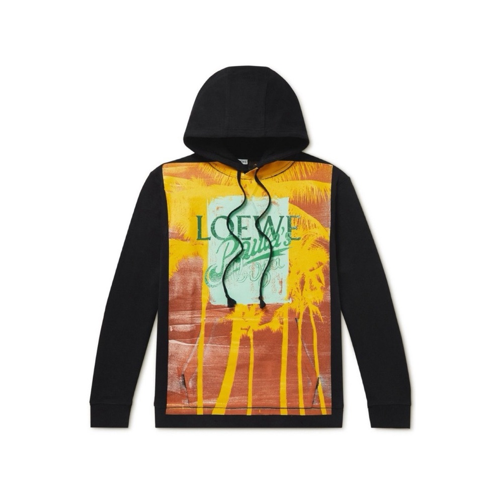 Loewe x Paula’s Ibiza Palm Print Logo Hoodie (Sz XL) Graphic Black Multi